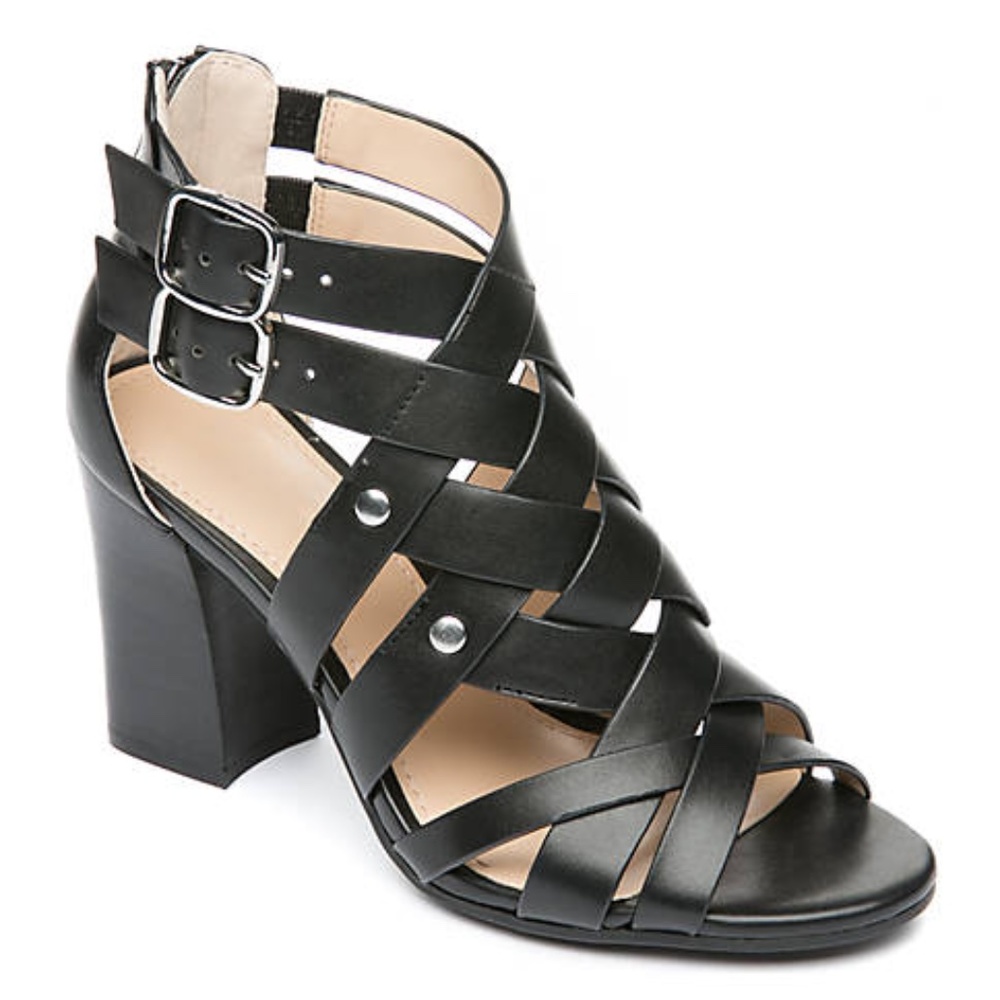NEW The Limited Brooklyn Black Block Heeled Leather Sandals